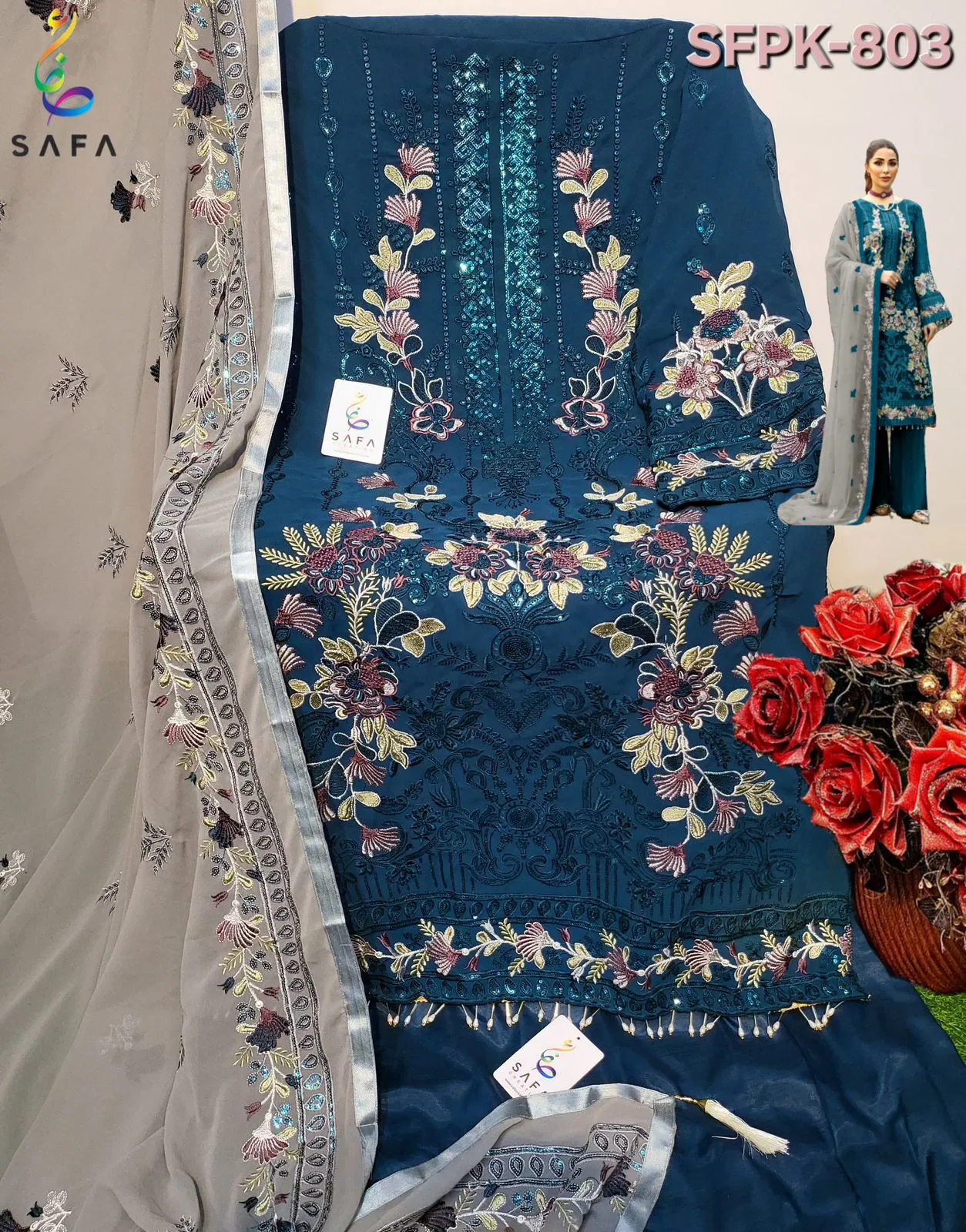 SF PK 803 By Safa Embroidery Georgette Pakistani Suits Wholesale Market In Surat